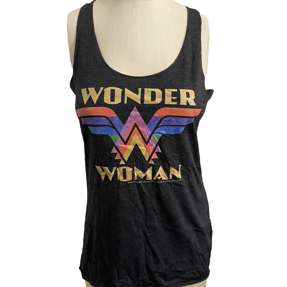 Women's Wonder Woman Retro Rainbow Logo Racerback Tank Top - Picture 4 of 7